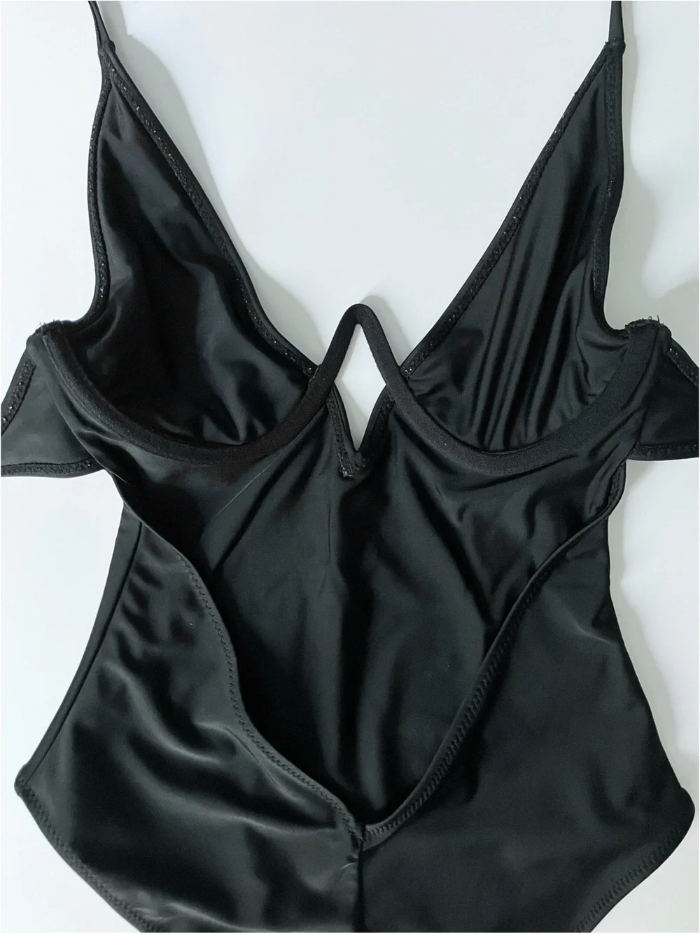 White Fox Black High-Cut One-Piece Swimsuit w/Adjustable Tie Straps Women’s SM